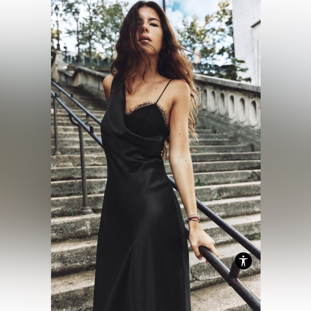 Zara Lace and Satin Effect Slip Dress